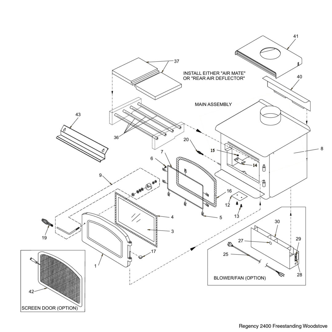 Regency F2400 Wood Stove Main Assembly Parts Friendly Fires