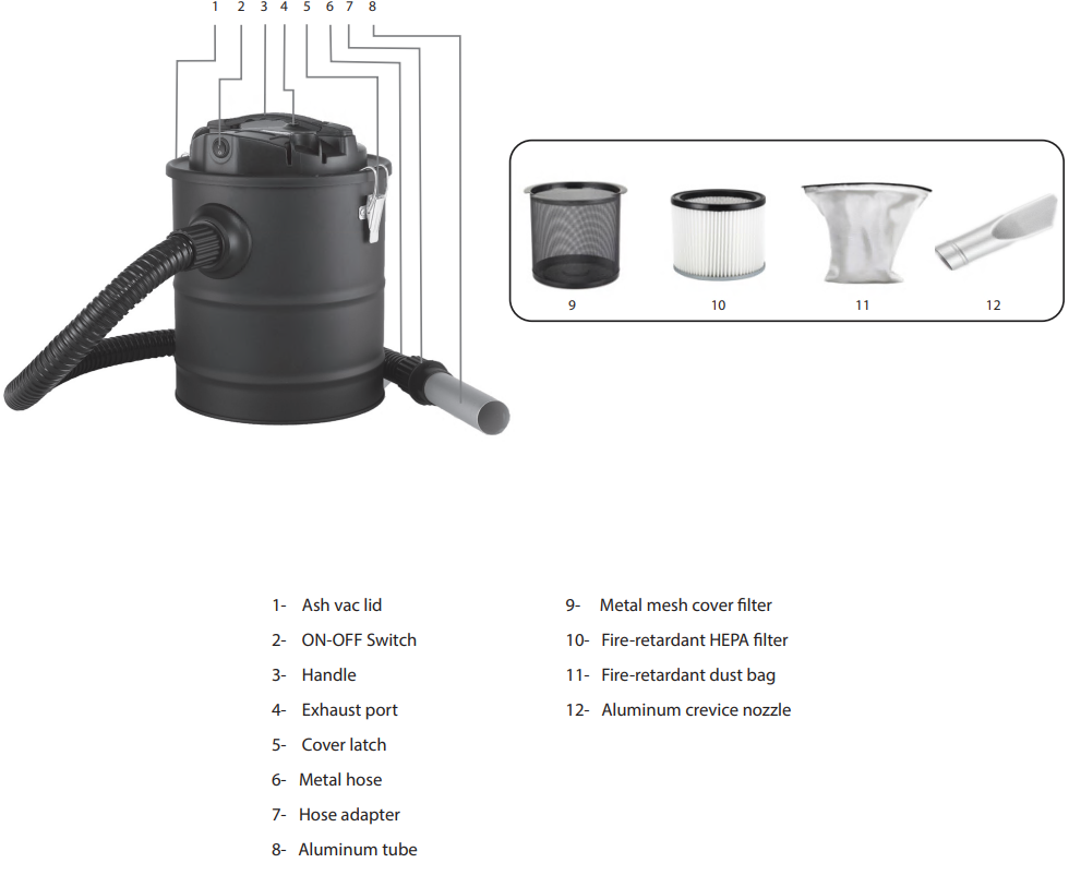 SBI AC02586 Ash Vacuum (1000W) & Optional Filter Kit (Pellet